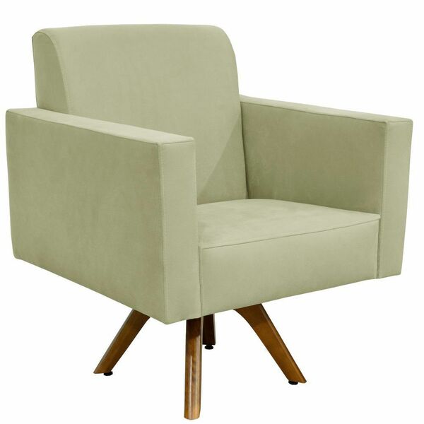 Poltrona Decorativa Giratória Para Sala De Estar Base De Made