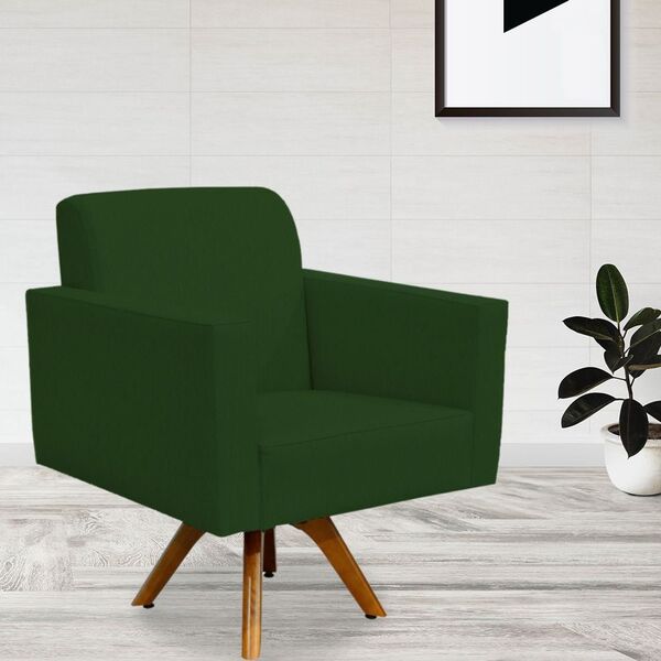 Poltrona Decorativa Giratória Sala De Estar Base De Madeira H