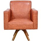 Poltrona Decorativa Giratória Sala De Estar Base De Madeira H