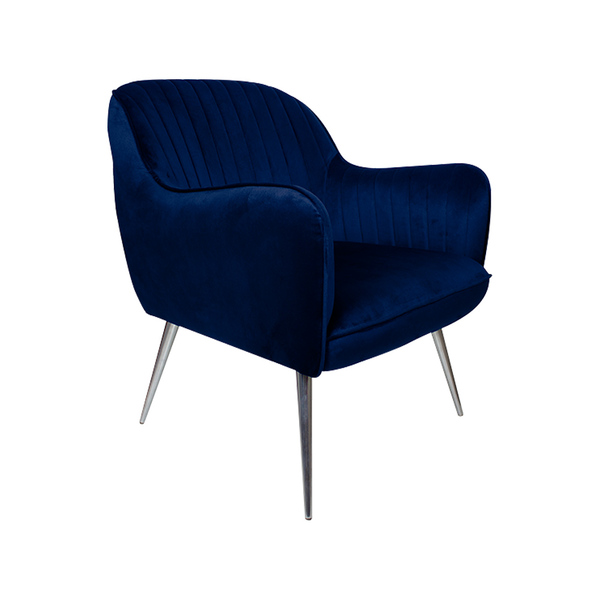 Poltrona Decorativa Hannah Pés Palito Polido Veludo Azul Roya