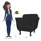 Poltrona Decorativa Helena Pés Luis Xv Suede Preto - Ds Estof