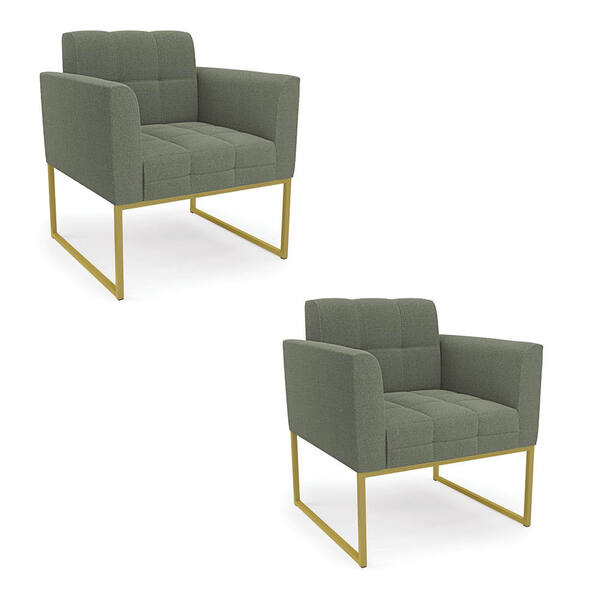 Poltrona Decorativa Industrial Dourado Kit 2 Elisa Bouclê Ver