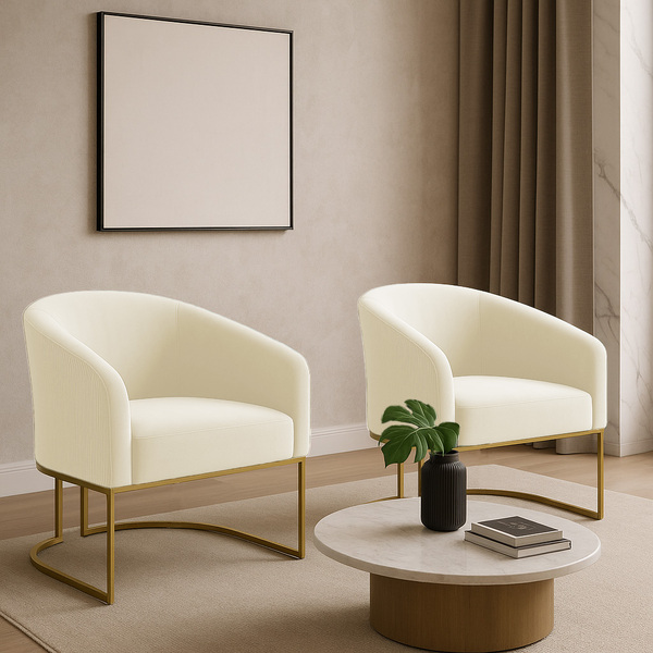 Poltrona Decorativa Industrial Dourado Kit 2 Stella Cotelê Ex