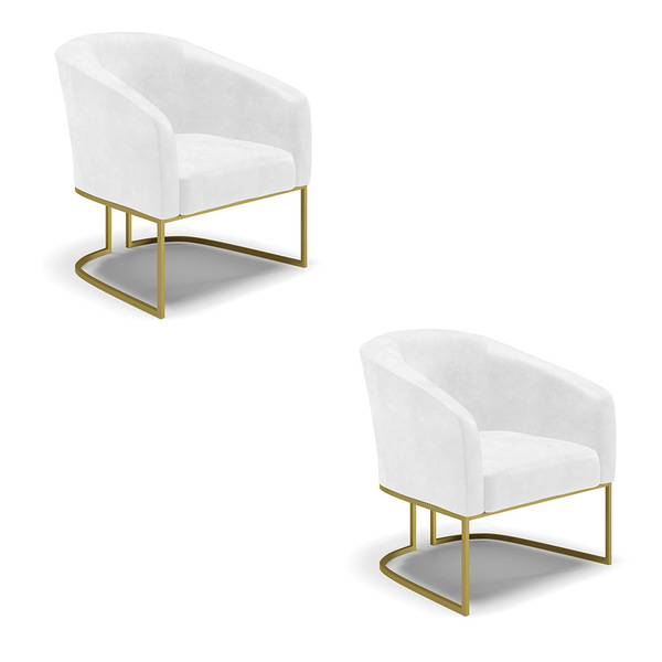 Poltrona Decorativa Industrial Dourado Kit 2 Stella Sintético