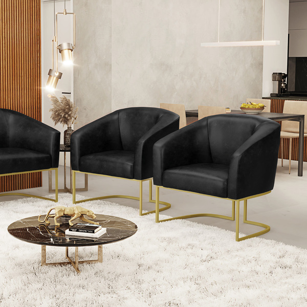 Poltrona Decorativa Industrial Dourado Kit 2 Stella Sintético