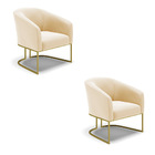 Poltrona Decorativa Industrial Dourado Kit 2 Stella Suede D03