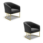 Poltrona Decorativa Industrial Dourado Kit 2 Stella Suede D03