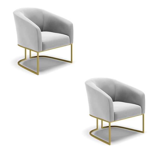 Poltrona Decorativa Industrial Dourado Kit 2 Stella Suede D03