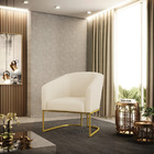 Poltrona Decorativa Industrial Dourado Stella Linho Bege D03