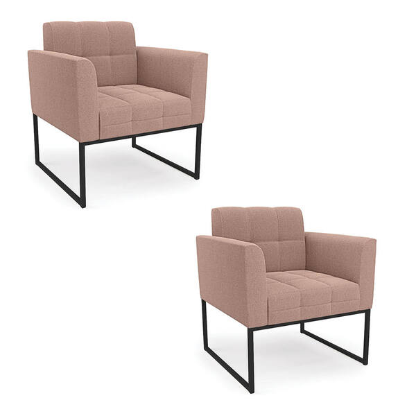 Poltrona Decorativa Industrial Preto Kit 2 Elisa Bouclê Rosê