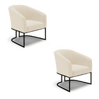 Poltrona Decorativa Industrial Preto Kit 2 Stella Linho Bege