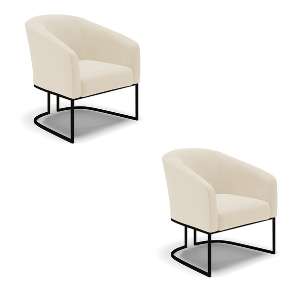 Poltrona Decorativa Industrial Preto Kit 2 Stella Linho Bege