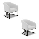 Poltrona Decorativa Industrial Preto Kit 2 Stella Linho D03 -