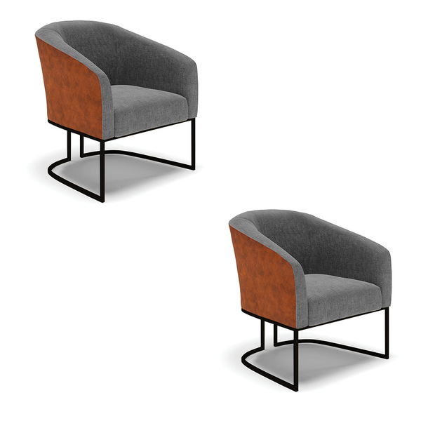 Poltrona Decorativa Industrial Preto Kit 2 Stella Nozes/linho