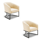 Poltrona Decorativa Industrial Preto Kit 2 Stella Suede Bege