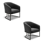 Poltrona Decorativa Industrial Preto Kit 2 Stella Suede D03 -