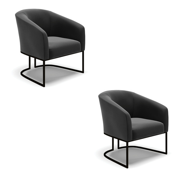 Poltrona Decorativa Industrial Preto Kit 2 Stella Suede D03 -