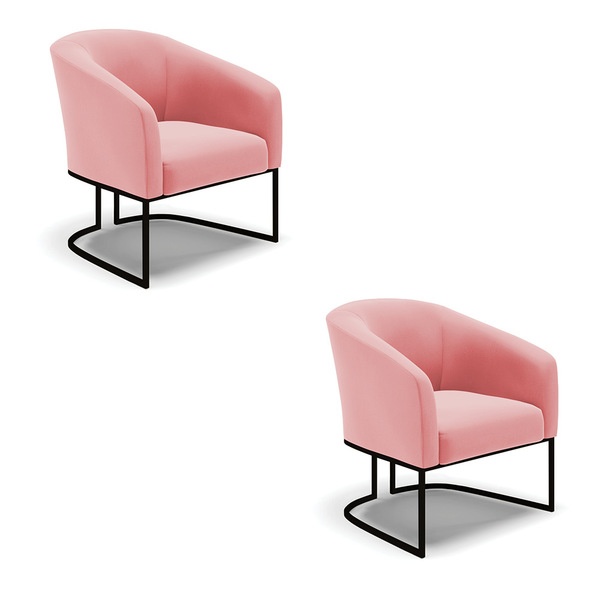 Poltrona Decorativa Industrial Preto Kit 2 Stella Suede D03 -