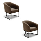 Poltrona Decorativa Industrial Preto Kit 2 Stella Suede Marro