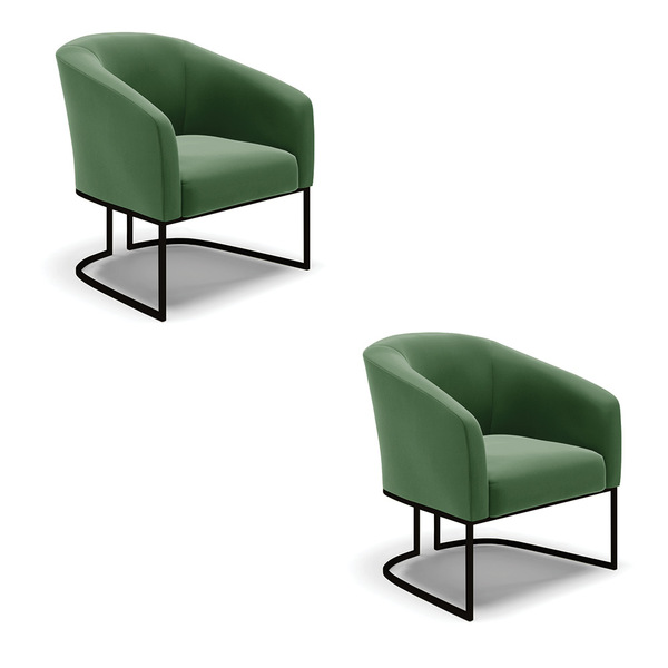 Poltrona Decorativa Industrial Preto Kit 2 Stella Suede Verde