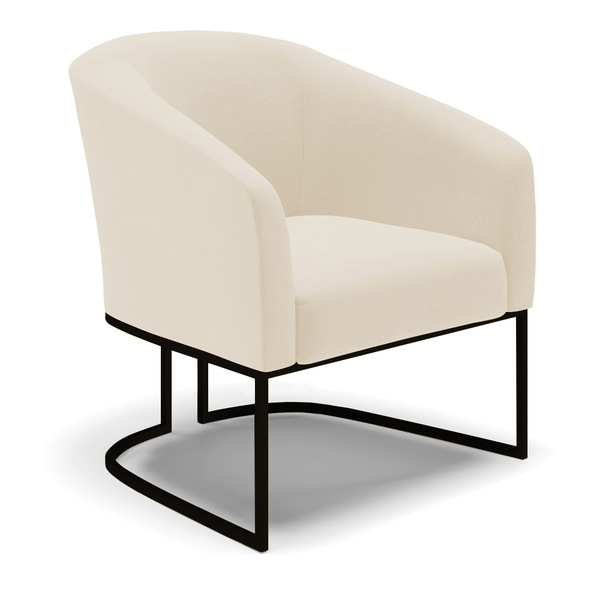 Poltrona Decorativa Industrial Preto Stella Linho Bege D03 -