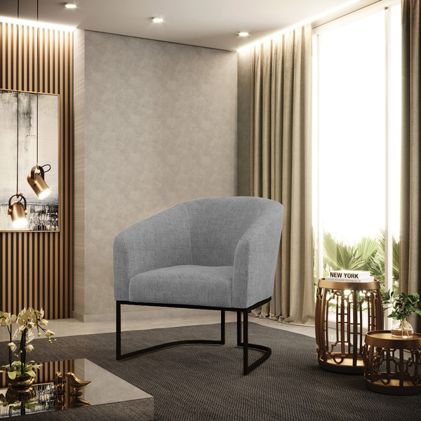 Poltrona Decorativa Industrial Preto Stella Linho Grafite D03