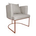 Poltrona Decorativa Infinity Base Metálica Cobre Linho Bege -