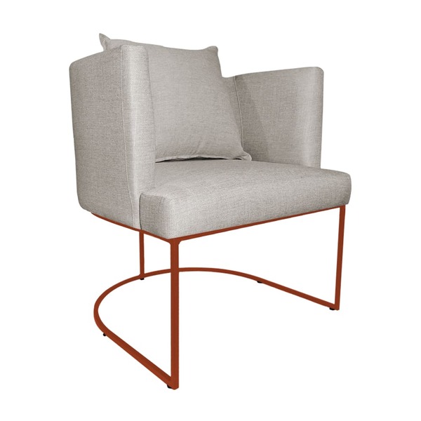 Poltrona Decorativa Infinity Base Metálica Cobre Linho Bege -