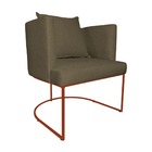 Poltrona Decorativa Infinity Base Metálica Cobre Linho Marrom