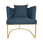 Poltrona Decorativa Infinity Base Metálica Dourada Linho Azul