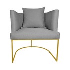 Poltrona Decorativa Infinity Base Metálica Dourada Linho Cinz
