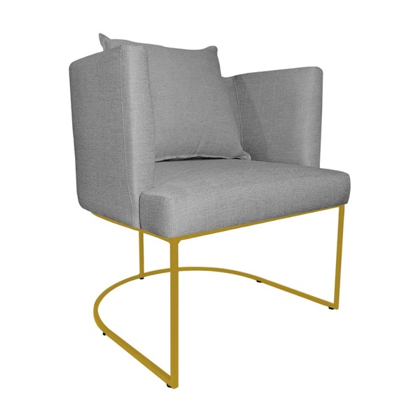 Poltrona Decorativa Infinity Base Metálica Dourada Linho Cinz