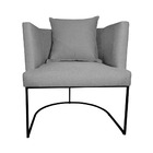 Poltrona Decorativa Infinity Base Metálica Preta Linho Cinza