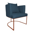 Poltrona Decorativa Infinity Linho Azul Base Metálica Cobre -