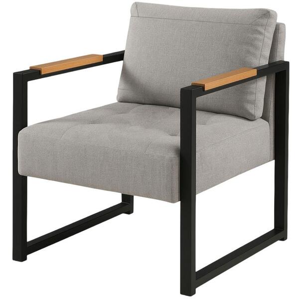 Poltrona Decorativa Ipanema Linho Cinza Escuro Metal Preto