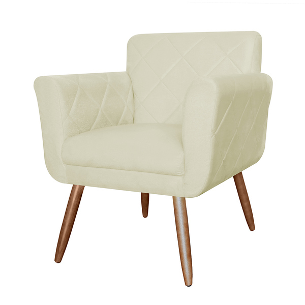Poltrona Decorativa Isabela Em Tressê Pés Palito Suede Bege -