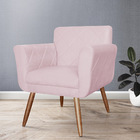 Poltrona Decorativa Isabela Em Tressê Pés Palito Suede Rosê -