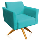 Poltrona Decorativa Isabella Base Giratória Madeira Suede Azu