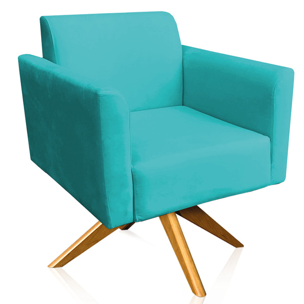 Poltrona Decorativa Isabella Base Giratória Madeira Suede Azu