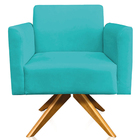 Poltrona Decorativa Isabella Base Giratória Madeira Suede Azu
