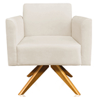 Poltrona Decorativa Isabella Base Giratória Madeira Suede Beg