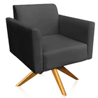 Poltrona Decorativa Isabella Base Giratória Madeira Suede Pre