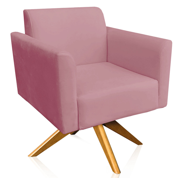 Poltrona Decorativa Isabella Base Giratória Madeira Suede Ros