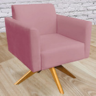 Poltrona Decorativa Isabella Base Giratória Madeira Suede Ros