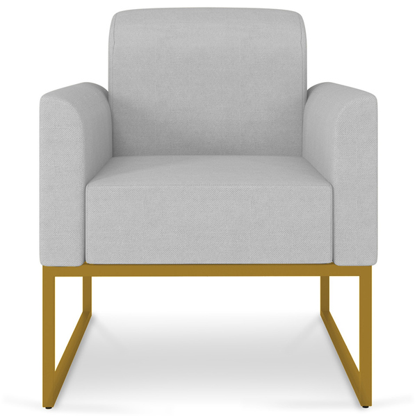 Poltrona Decorativa Isabella Base Industrial Linho Cinza/dour