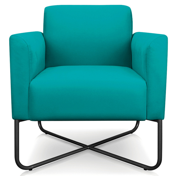 Poltrona Decorativa Isabella Base X Suede Azul Turquesa/preto