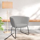 Poltrona Decorativa Isis Base Aço Preto Bouclé Cinza Claro -