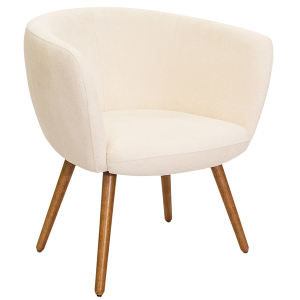 Poltrona Decorativa Isis Pés Palito Castanho Bouclé Off White