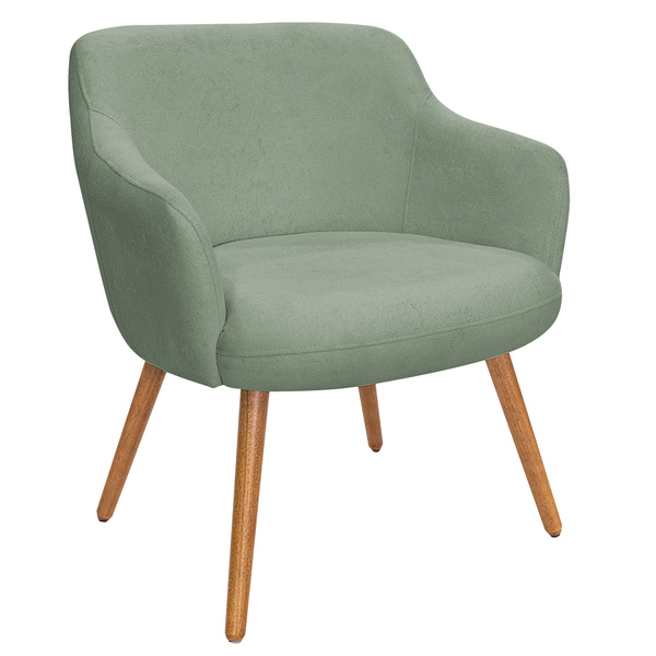 Poltrona Decorativa Jade Pés Palito Castanho Bouclé Verde Cla