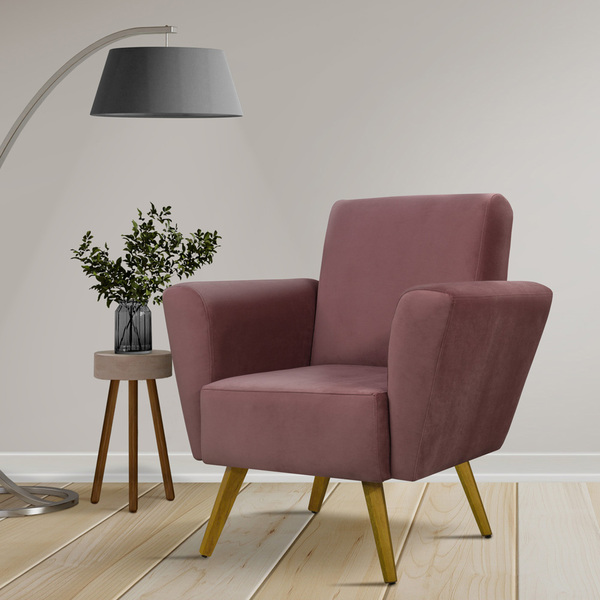 Poltrona Decorativa Jamine Larhome Tecido Suede Veludo Rosê